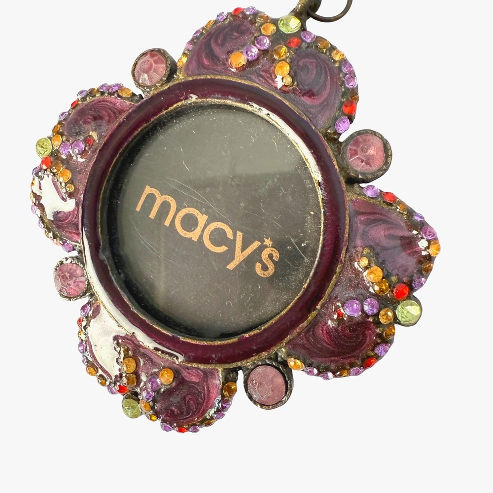 Macy's Christmas‎ Photo Ornament Small Purple Rhinestone Holiday Hanging Gift